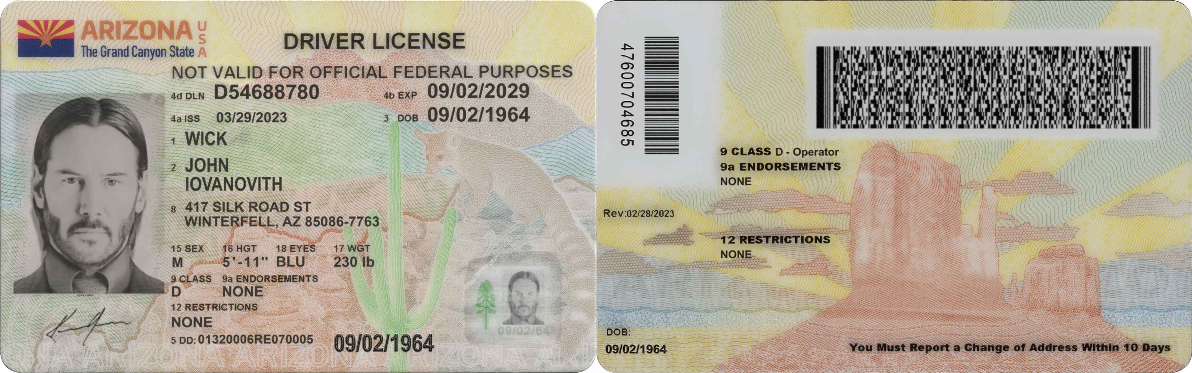 Arizona Driver License in PSD Format