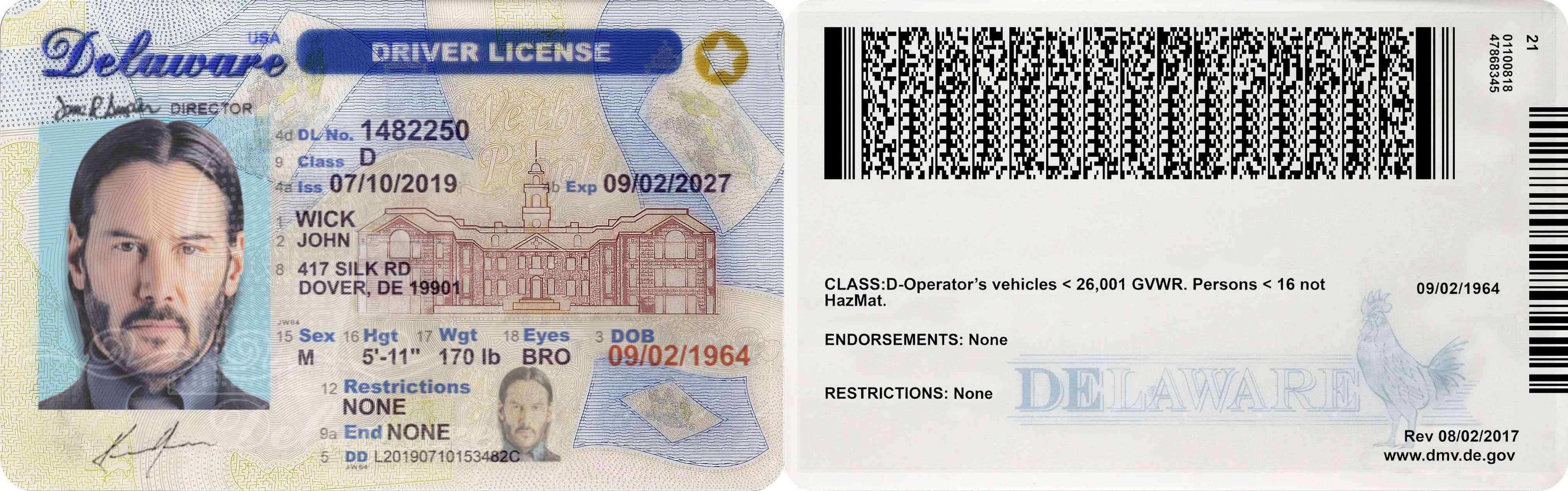 Delaware Driver License in PSD Format